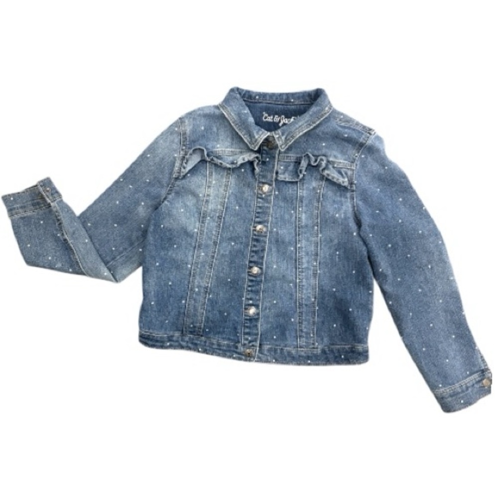 Cat & Jack Denim Jacket with white Polka Dots & Ruffle Accents